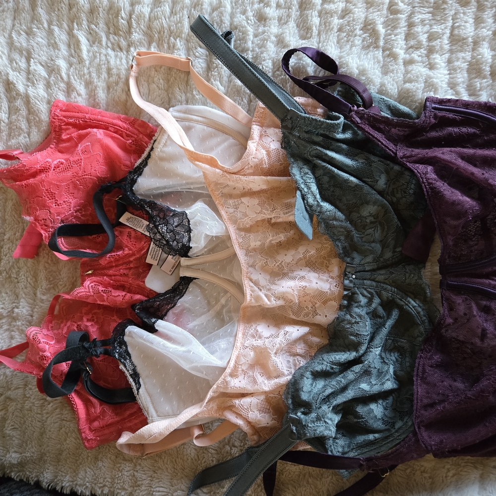 Victoria's Secret Pink and Cream Satin Bras Intimates Collection Various Brands
